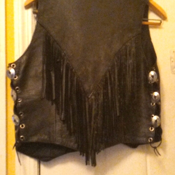 Genuine leather Harley vest with fringe and silver details. Size small. Black. - Picture 2 of 4